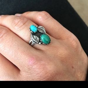 Vintage Green and Blue Turquoise Silver Ring